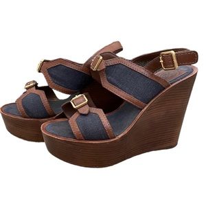 Tory Burch Blue Wedge Sandals